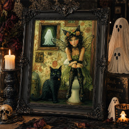 Vintage Viktorianische Fee & Black Cat im Loo Art  Poster
