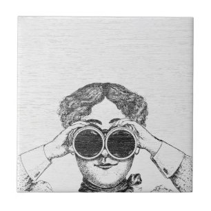Vintage viktorianische Frau - Fernglas-Illustratio Fliese