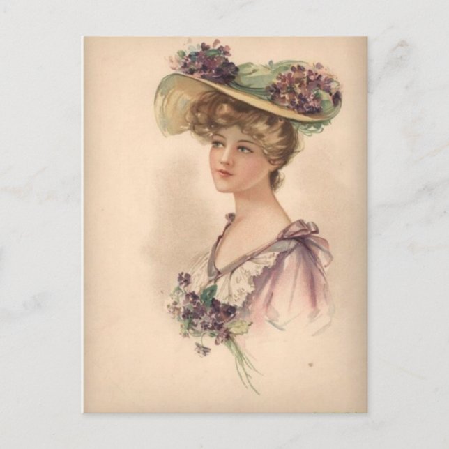 Vintage Viktorianische Frau mit Blumenhut Postkarte (Vorderseite)