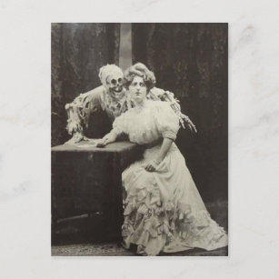 Vintage Viktorianische Frau mit Skelett Postkarte
