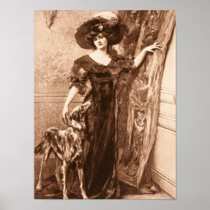 Vintage viktorianische Frau mit Windhund-Schablone Poster