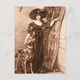 Vintage viktorianische Frau mit Windhund-Schablone Postkarte