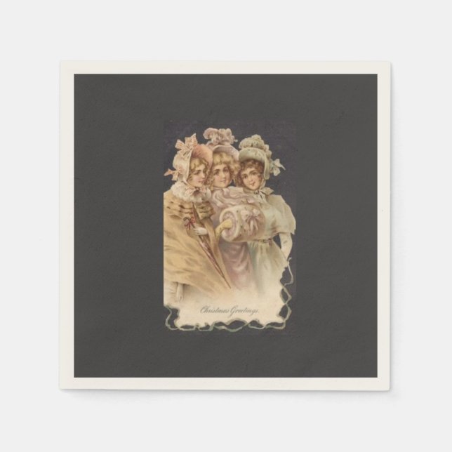 Vintage Viktorianische Frauen Weihnachtsfeiertage  Serviette (Vorderseite)
