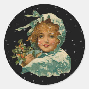 Vintage Viktorianische Girl Holly Night Star Runder Aufkleber
