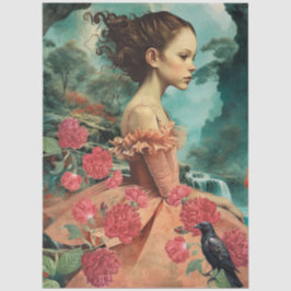 Vintage Viktorianische Girl Raven & Red Cabbage Ro Seidenpapier