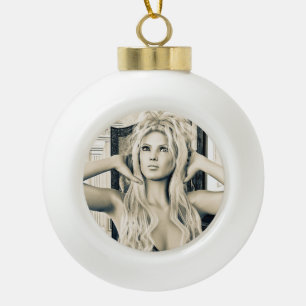 Vintage viktorianische Glamour-Porträtkunst Keramik Kugel-Ornament