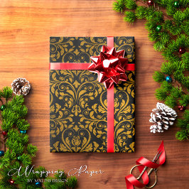 Vintage Viktorianische Gothic Black Gold Damask Sh Geschenkpapier