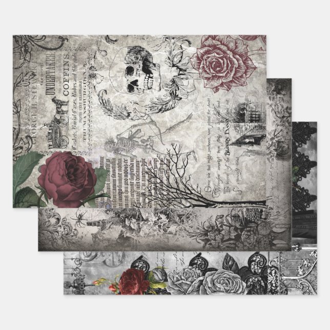 Vintage Viktorianische Gothic Halloween Ephemera Geschenkpapier Set (Set)