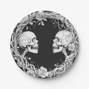 Vintage Viktorianische gotische Halloween-Skulls-R Pappteller