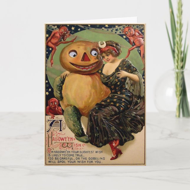 Vintage Viktorianische Halloween-Karte Feiertagskarte (Vorderseite)
