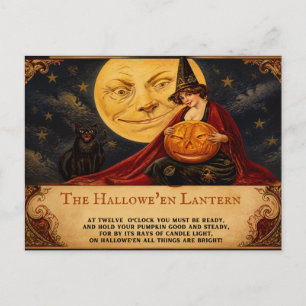 Vintage viktorianische Halloween-Mond- und Hexengr Postkarte