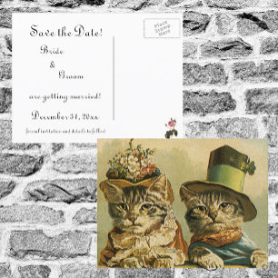 Vintage Viktorianische Hasenkatzen Save the Date Ankündigungspostkarte