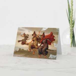 Vintage Viktorianische Hexen Weihnachtskarte Feiertagskarte