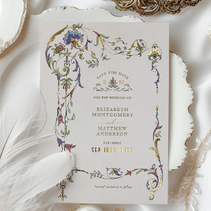 Vintage viktorianische Hochzeit mit floralem Thema Folieneinladung