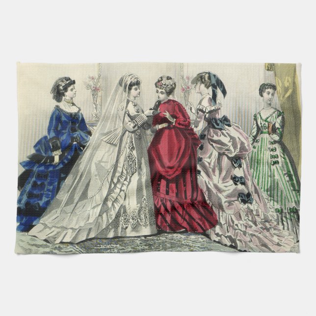 Vintage Viktorianische Hochzeitsfeier Bridal Portr Geschirrtuch (Horizontal)