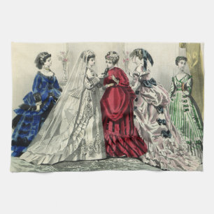 Vintage viktorianische Hochzeitsgesellschaft Braut Geschirrtuch