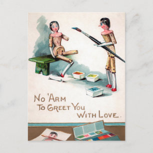 Vintage Viktorianische Holzpuppen Weihnachten male Postkarte