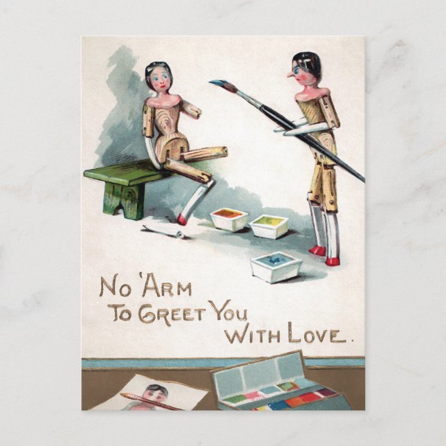 Vintage Viktorianische Holzpuppen Weihnachten male Postkarte (Vorderseite)