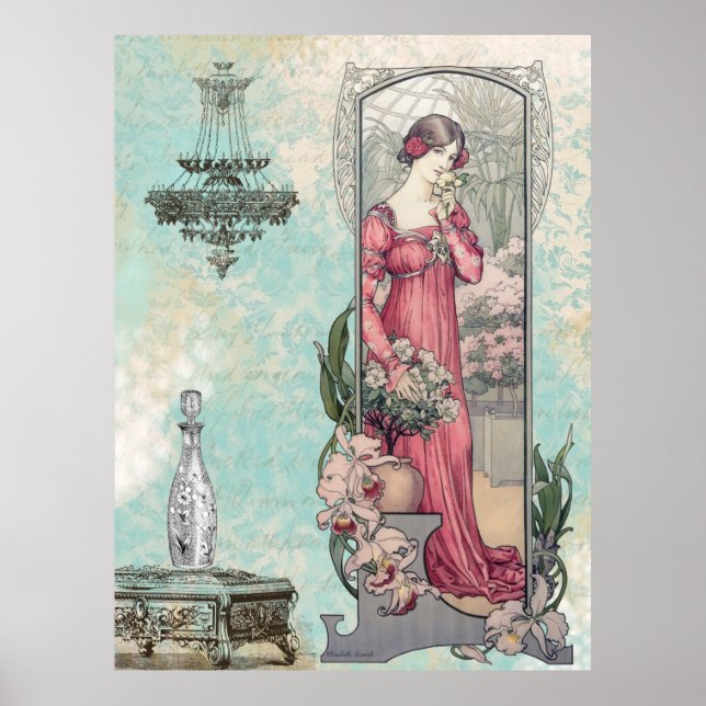 * Vintage Viktorianische Jugendstil-Blume AR23 Poster (Vorne)