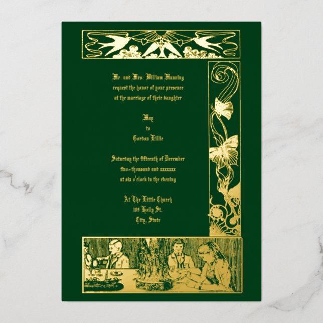 Vintage Viktorianische Jugendstil-Hochzeit Folieneinladung (Vorderseite)