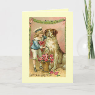 Vintage viktorianische Jungen-/Hunde-Geburtstagska Karte