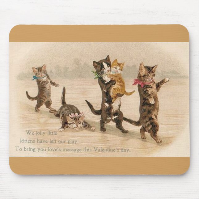 Vintage Viktorianische Katzen Kätzchen Valentinsta Mousepad (Vorne)