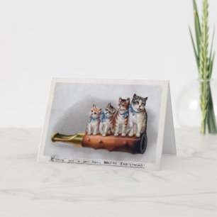 Vintage Viktorianische Katzen Weihnachtskarte Feiertagskarte