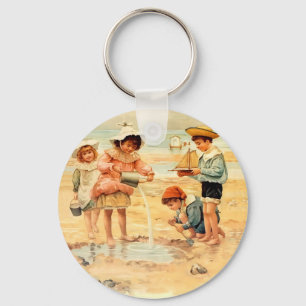 Vintage viktorianische Kinder am Strand Fine Art Schlüsselanhänger