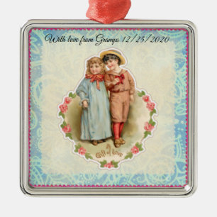 Vintage Viktorianische Kinder Geschenk Liebe Valen Silbernes Ornament