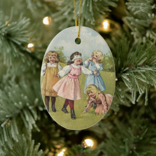 Vintage viktorianische Kinder spielen Blindekuh Keramikornament