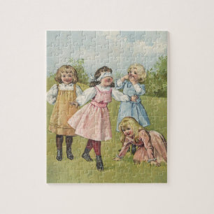 Vintage Viktorianische Kinder spielen Blinden Mann Puzzle