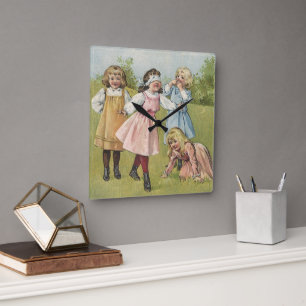 Vintage Viktorianische Kinder spielen Blinden Mann Quadratische Wanduhr