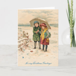 Vintage viktorianische Kinder und Rotkehlchen im S Feiertagskarte