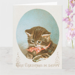 Vintage viktorianische Kokette Weihnachtskatze Karte