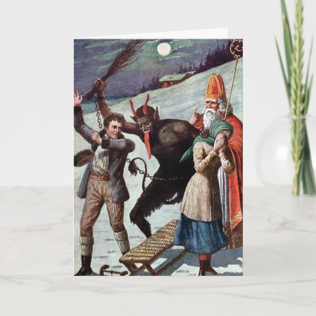 Vintage Viktorianische Krampus Weihnachtskarte Feiertagskarte (Vorderseite)