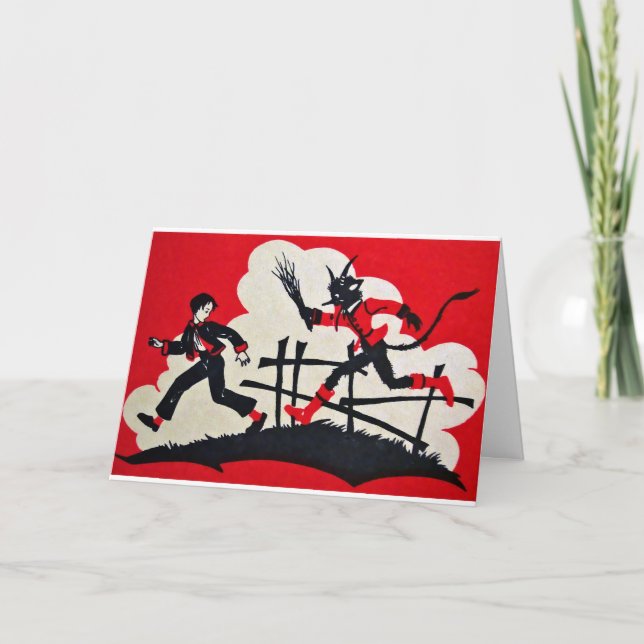 Vintage Viktorianische Krampus Weihnachtskarte Feiertagskarte (Vorderseite)