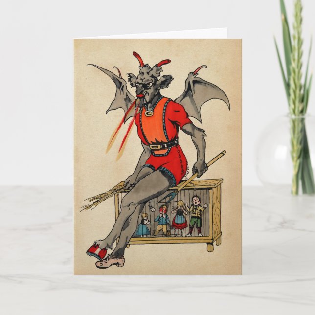 Vintage Viktorianische Krampus Weihnachtskarte Feiertagskarte (Vorderseite)