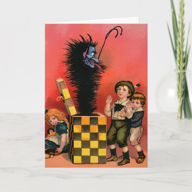 Vintage Viktorianische Krampus Weihnachtskarte Feiertagskarte (Vorderseite)