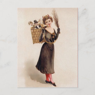 Vintage Viktorianische Krampusfrau Postkarte