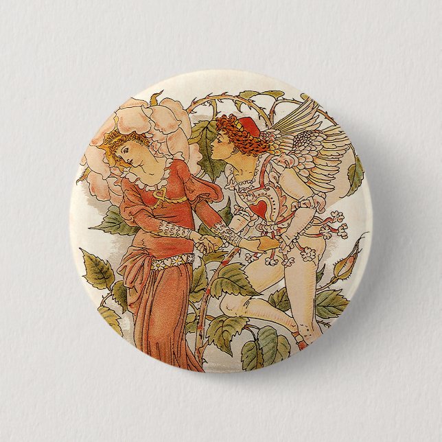 Vintage Viktorianische Kunst, Rose von Walter Cran Button (Vorderseite)