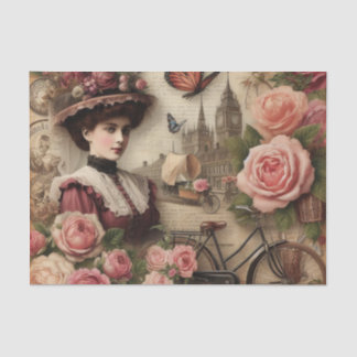 Vintage Viktorianische Lady and Bicycle Collage Seidenpapier