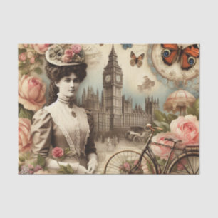 Vintage Viktorianische Lady and Bicycle Collage Seidenpapier