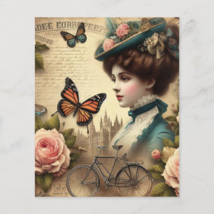 Vintage Viktorianische Lady and Bicycle Floral Col