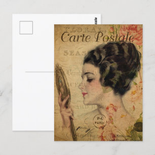 Vintage Viktorianische Lady mit Mirror Postkarte