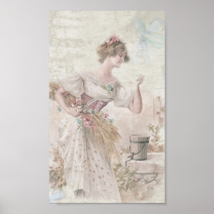 Vintage Viktorianische Lady Shabby Chic Blume Poster