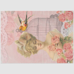 Vintage Viktorianische Lady und Birdcage. Seidenpapier