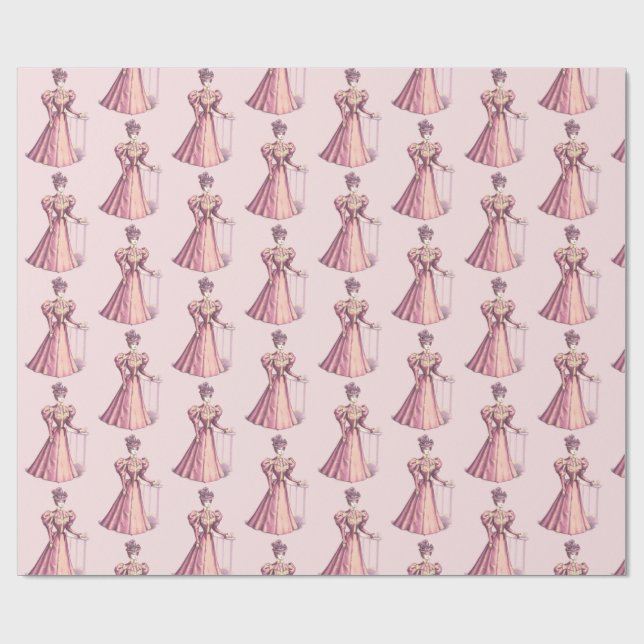 Vintage Viktorianische Mode Frauenkleidung Rosa Ro Geschenkpapier (Flach)