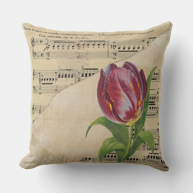 Vintage Viktorianische Musik Romance Tulips ThrowP Kissen (Vorderseite)