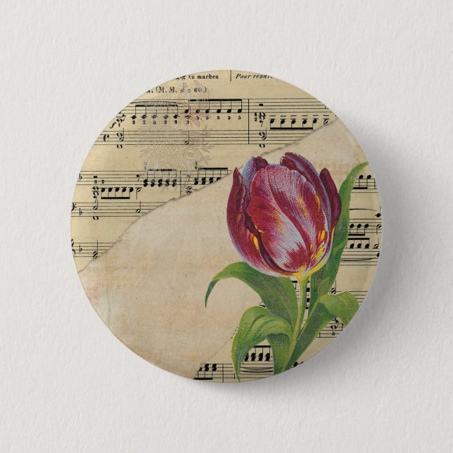 Vintage Viktorianische Musik Romantik Tulips Button (Vorderseite)