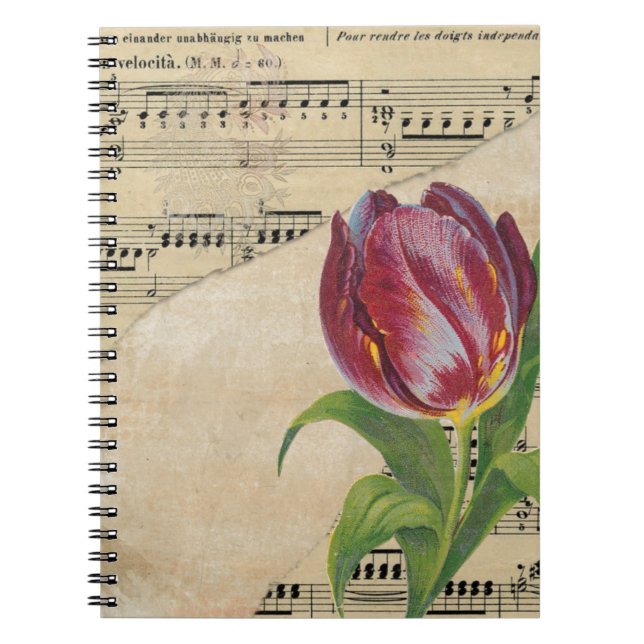 Vintage Viktorianische Musik Romantik Tulips Notizblock (Vorderseite)